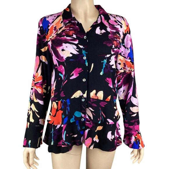 Habitat Top Size Small Vibrant Floral Multi-Color‎ Button-Down Blouse - Picture 1 of 6